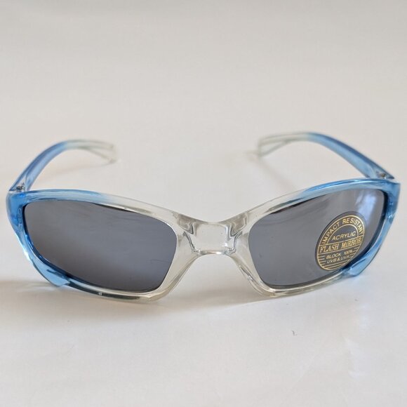NWT Vintage 90's Kids Acetate Sporty Sunglasses (2 Tone Crystal Blue) - Picture 1 of 5